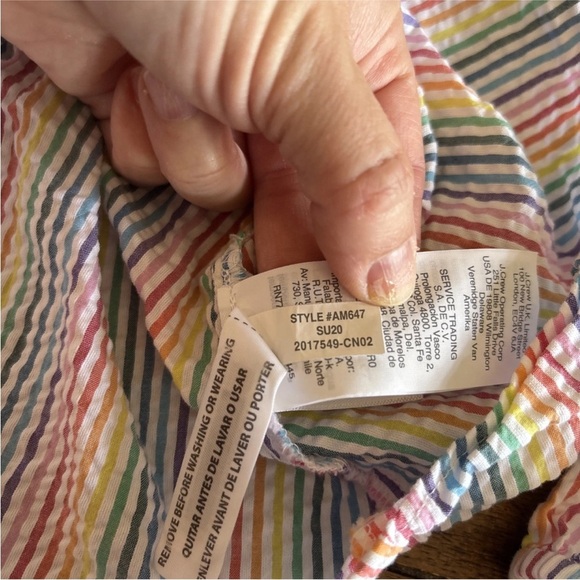 J Crew Womens V Neck Peplum Shirt In Rainbow Seersucker Size 14 - Picture 10 of 14